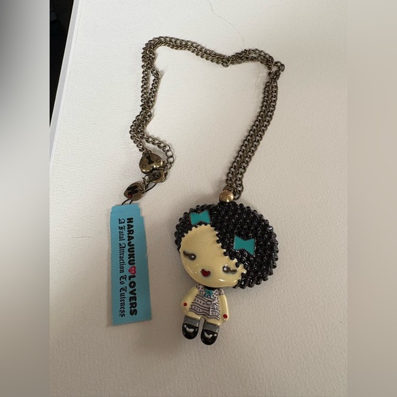 RARE Harajuku Lovers Bronze Gwen Stefani Baby Mirror Pendant Necklace NWT - Picture 1 of 10